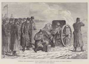 استعدادات الحرب النمساوية ، في محاولة نوردنفيلد بنادق مع قذائف جديدة ، في فيينا نويشتاد بواسطة يوهان نيبوموك شونبيرج